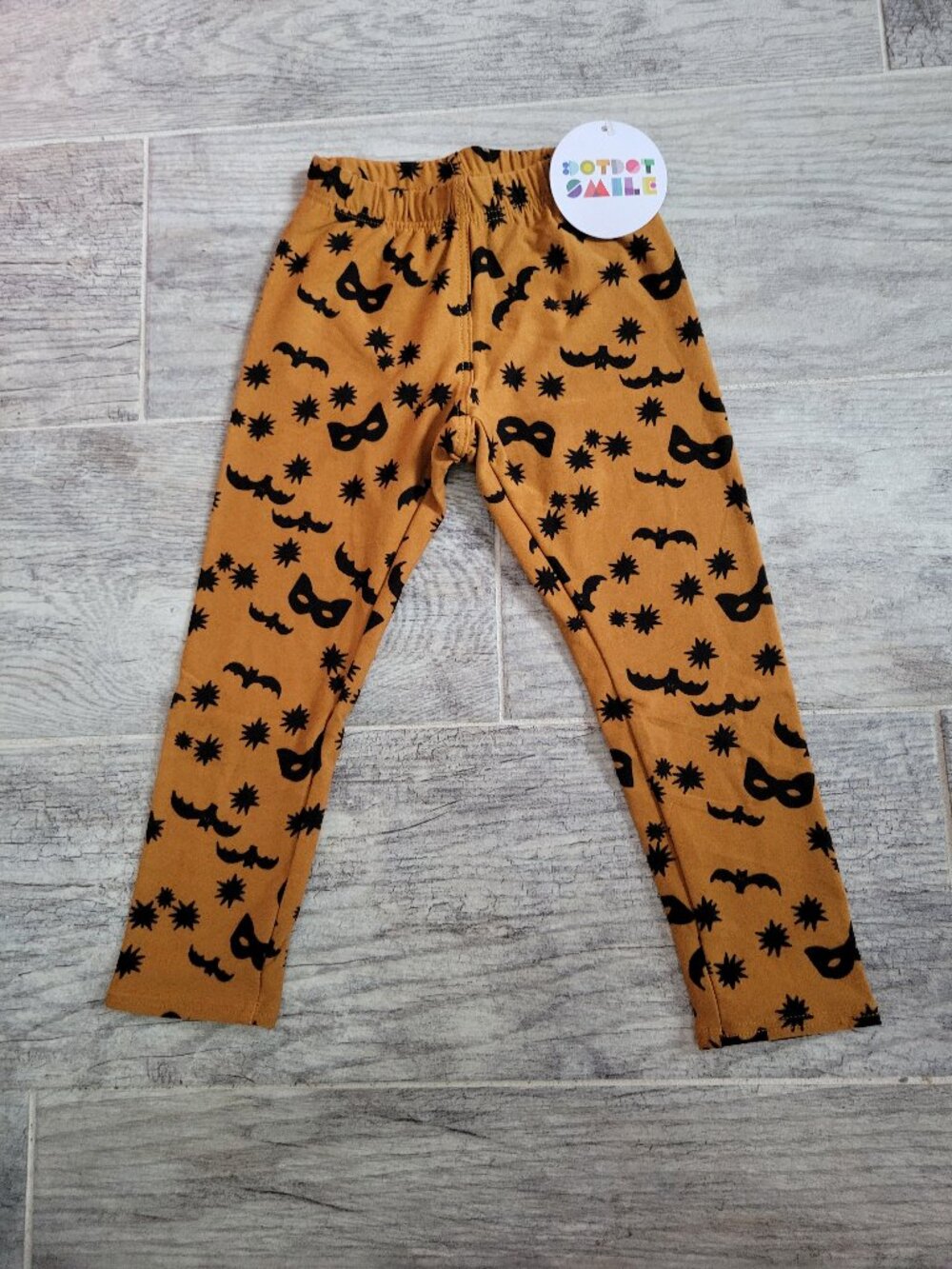 Dot Dot Smile Leggings Girl's 12/24mo Halloween Brown w/ Black Bats Cats NWT
